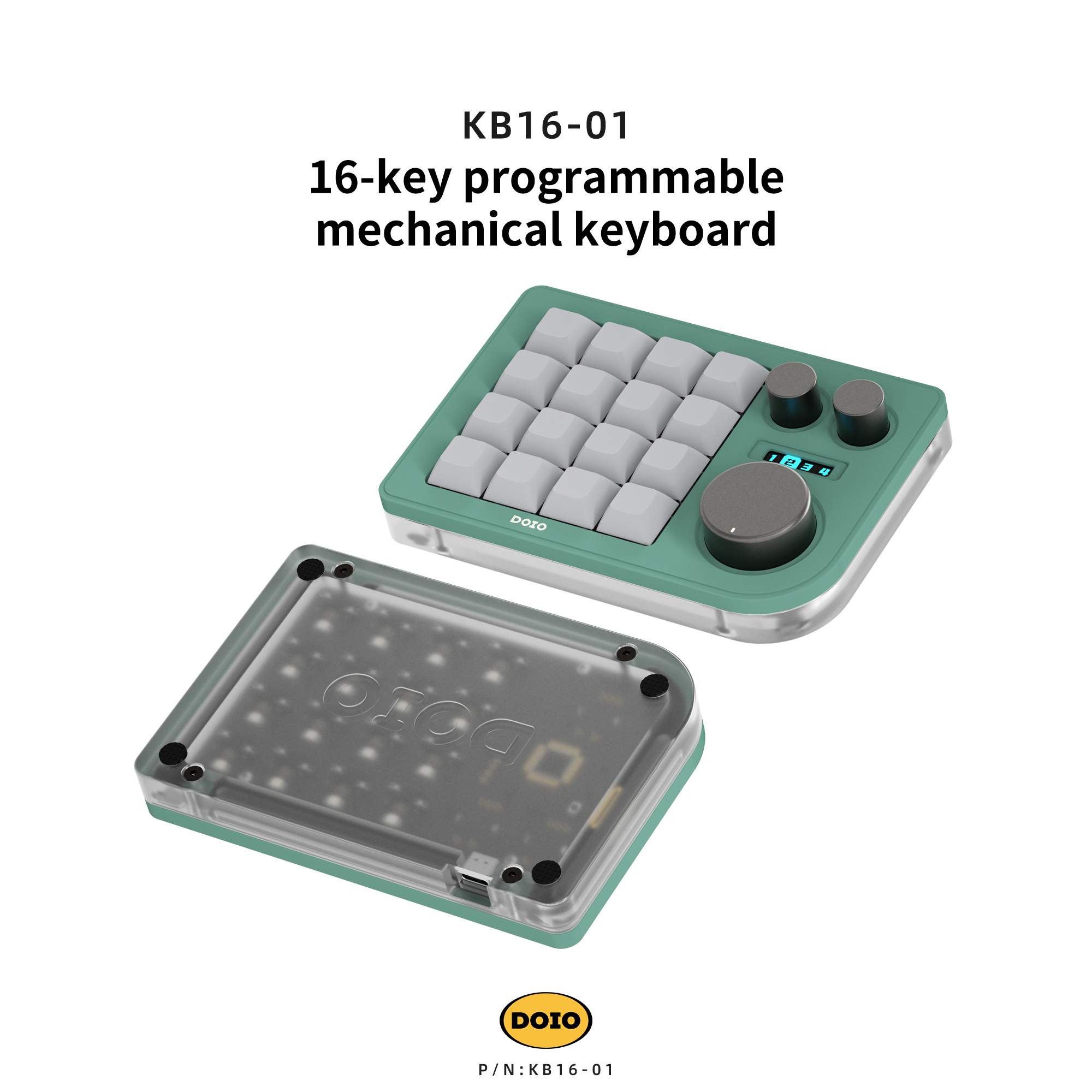 DOIO 16 keys Programmable Multifunction  Mechanical keyboard Translucent acrylic KB16-01