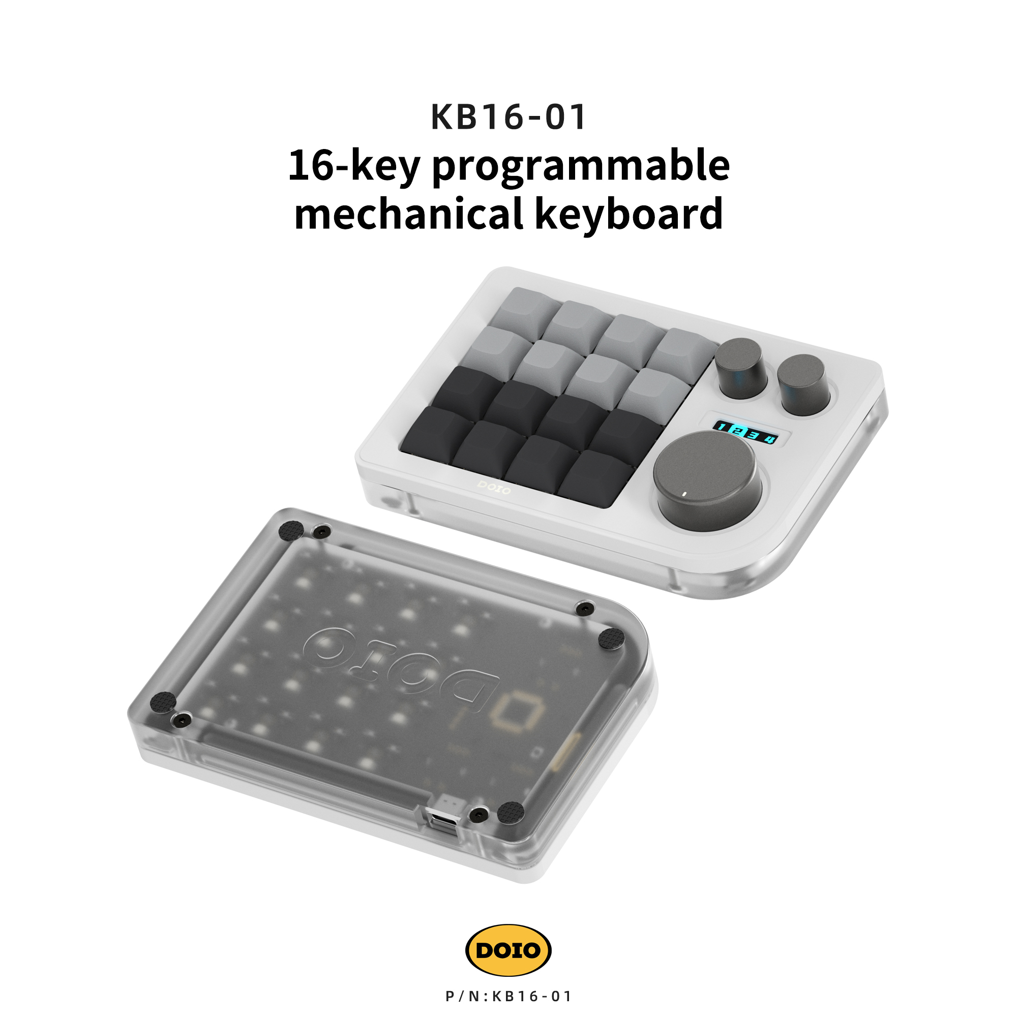 DOIO 16 keys Programmable Multifunction  Mechanical keyboard Translucent acrylic KB16-01