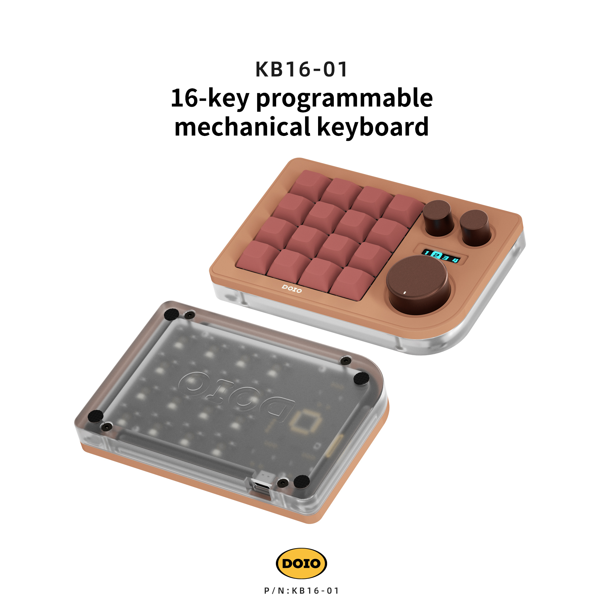DOIO 16 keys Programmable Multifunction  Mechanical keyboard Translucent acrylic KB16-01
