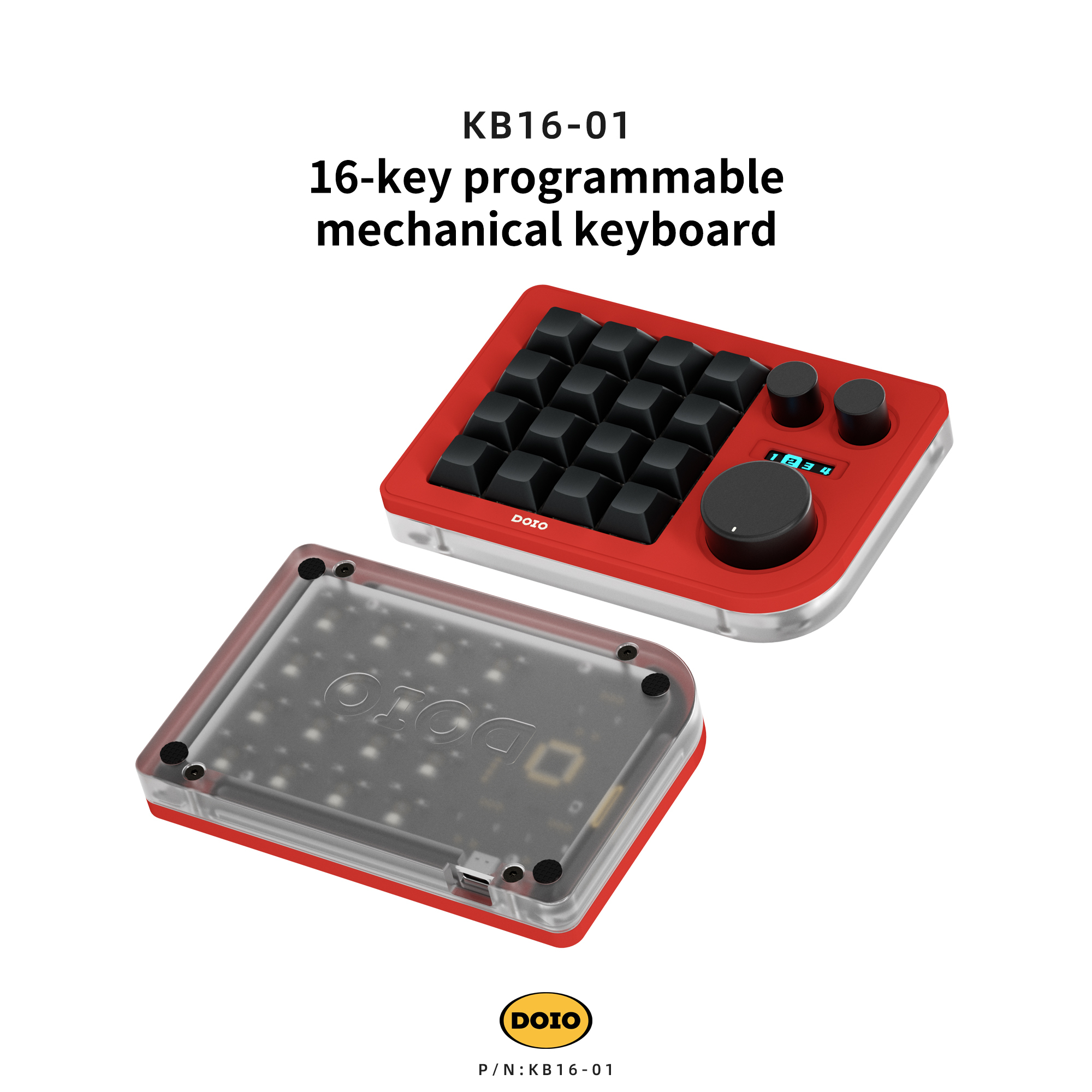 DOIO 16 keys Programmable Multifunction  Mechanical keyboard Translucent acrylic KB16-01