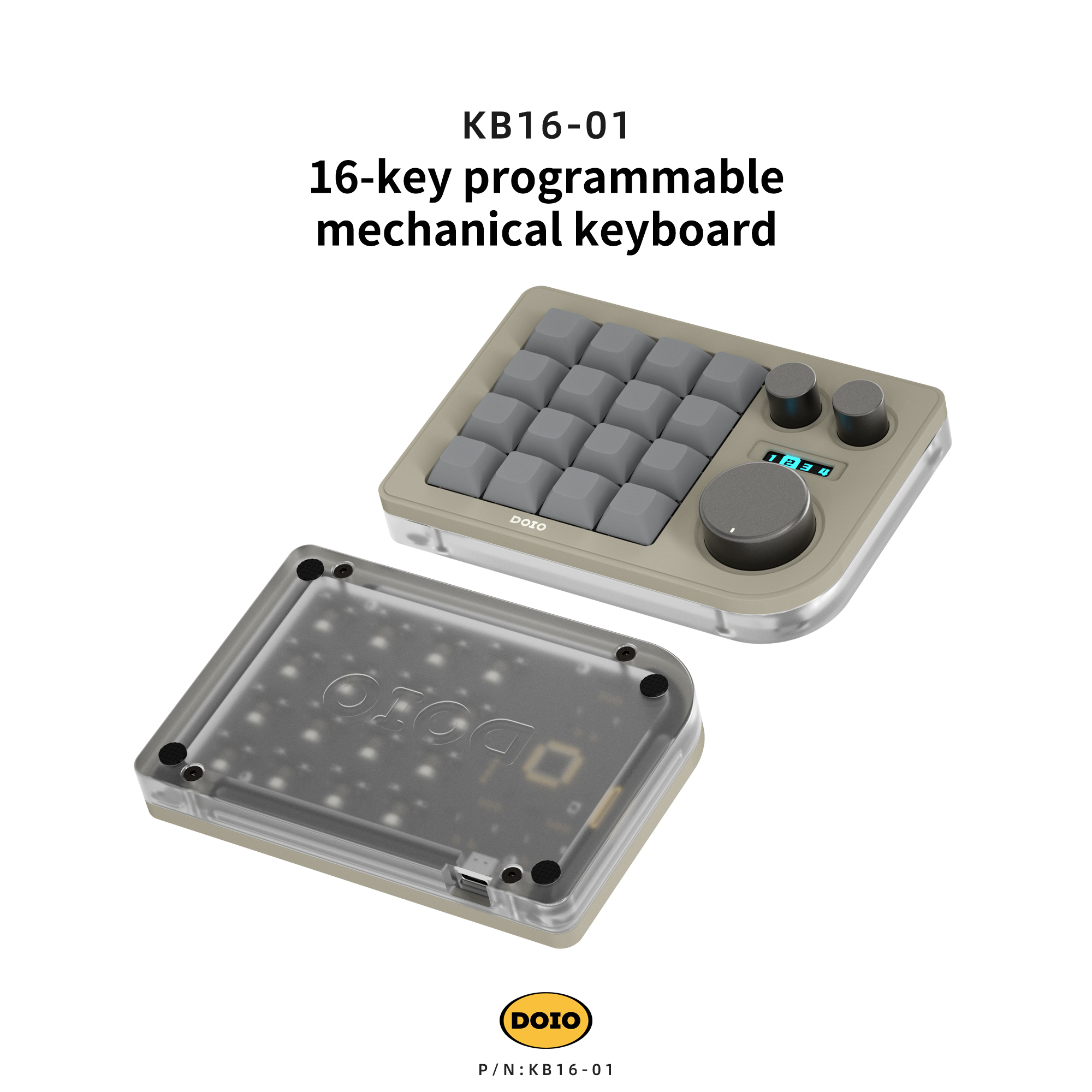 DOIO 16 keys Programmable Multifunction  Mechanical keyboard Translucent acrylic KB16-01