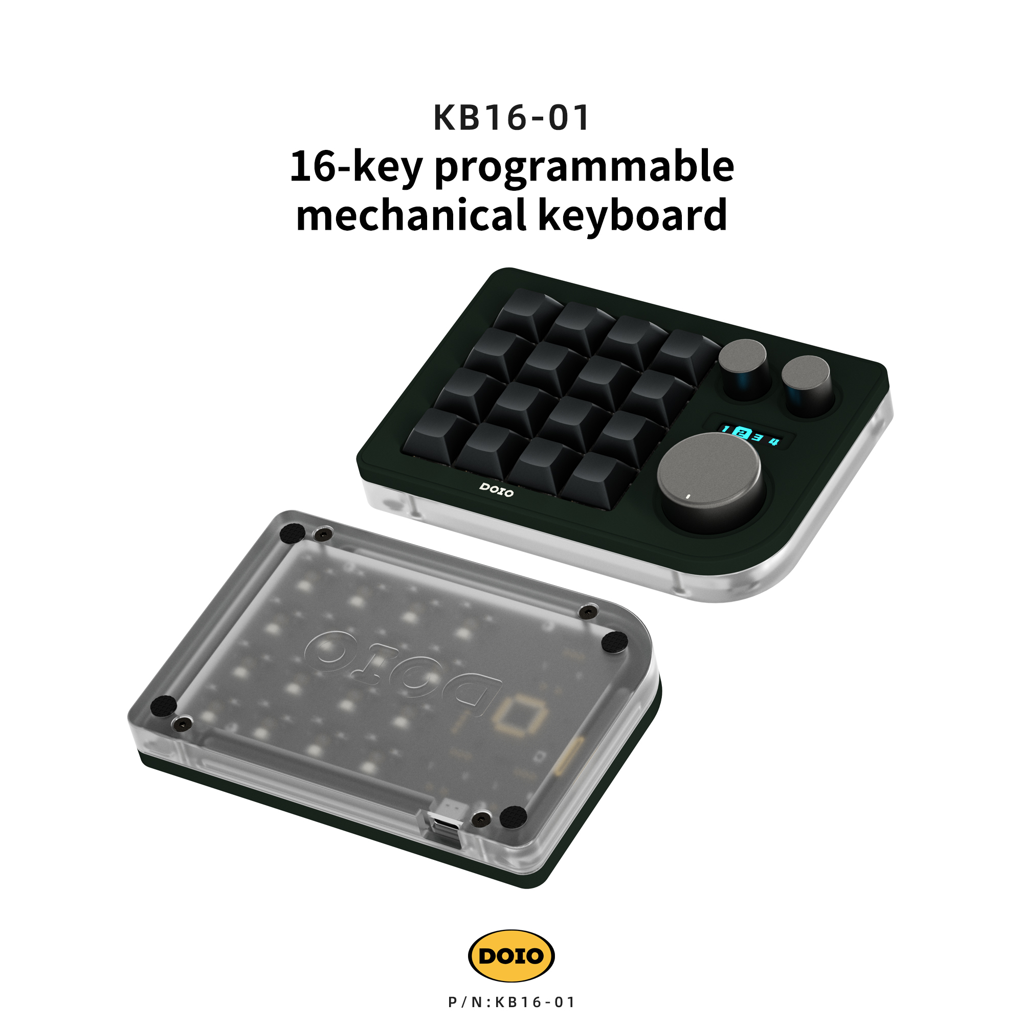 DOIO 16 keys Programmable Multifunction  Mechanical keyboard Translucent acrylic KB16-01