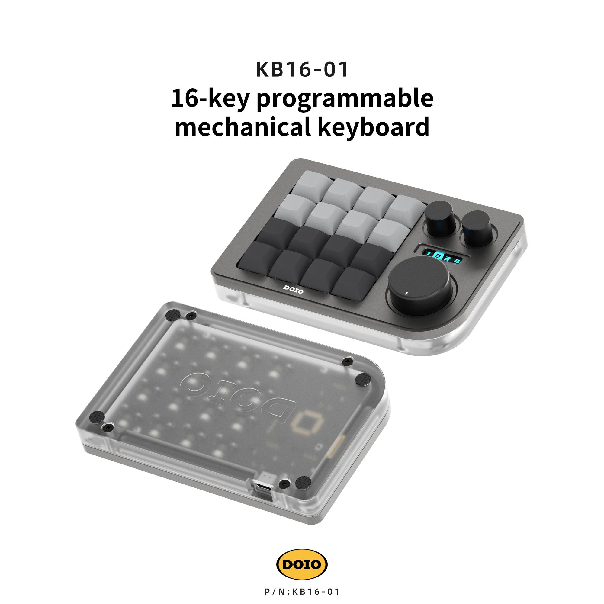 DOIO 16 keys Programmable Multifunction  Mechanical keyboard Translucent acrylic KB16-01