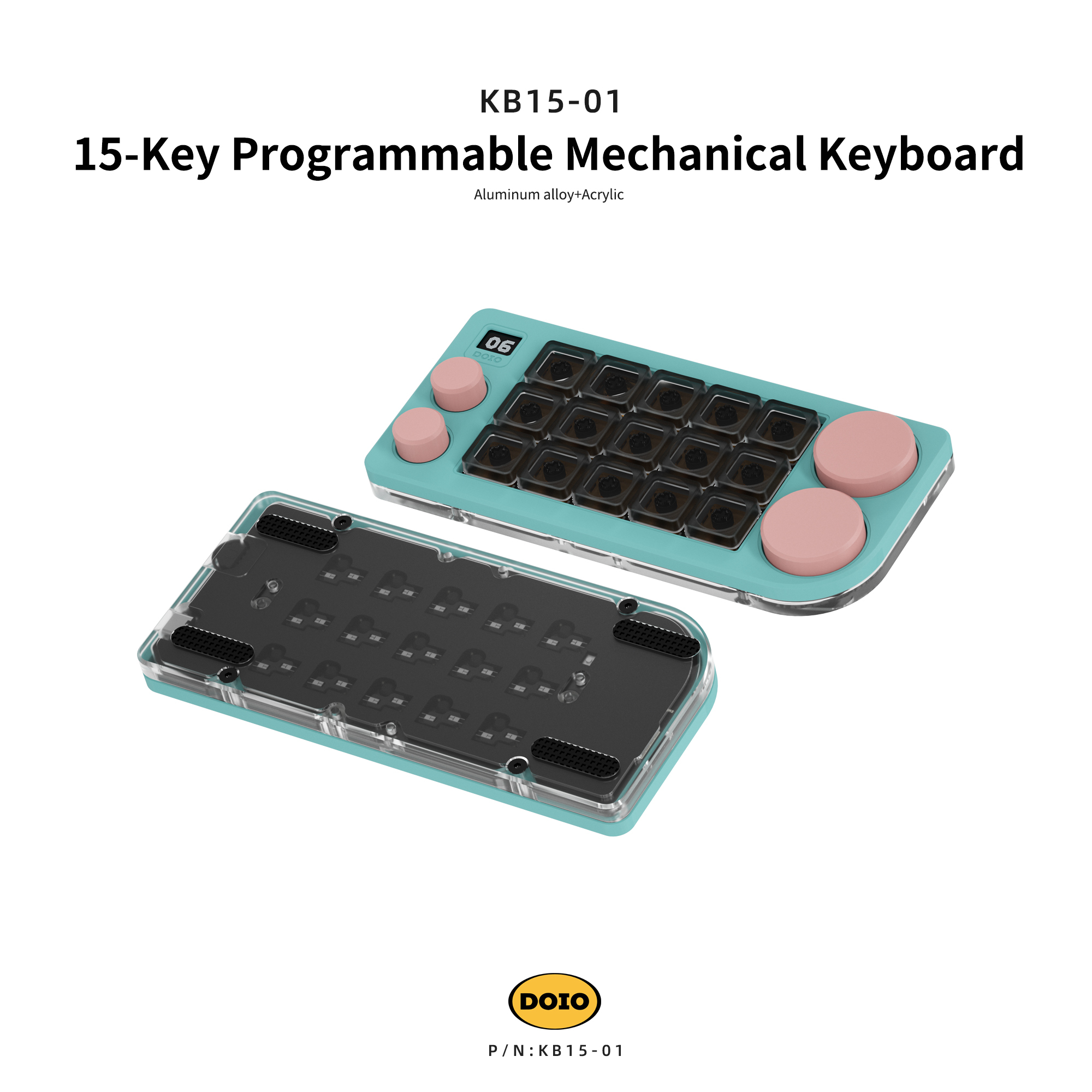 DOIO 15 keys Programmable Multifunction Mechanical keyboard Translucent acrylic KB15-01
