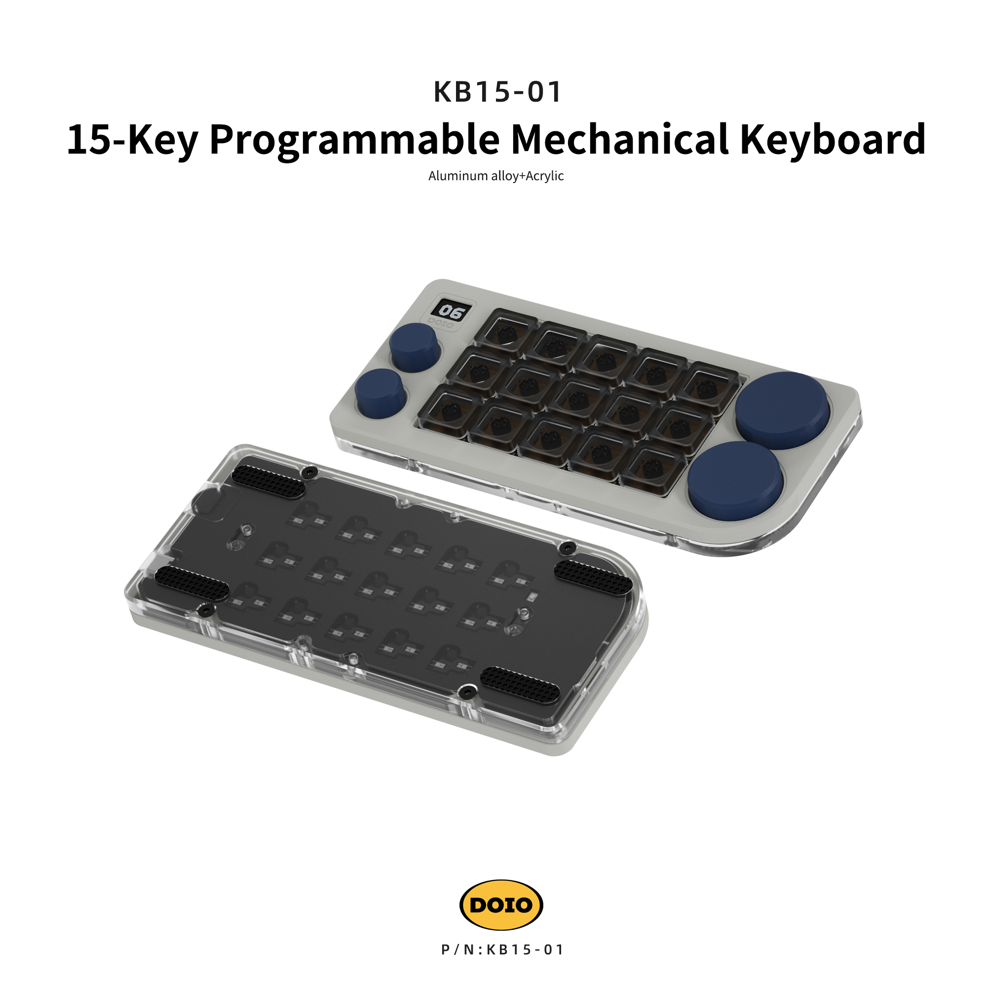 DOIO 15 keys Programmable Multifunction Mechanical keyboard Translucent acrylic KB15-01