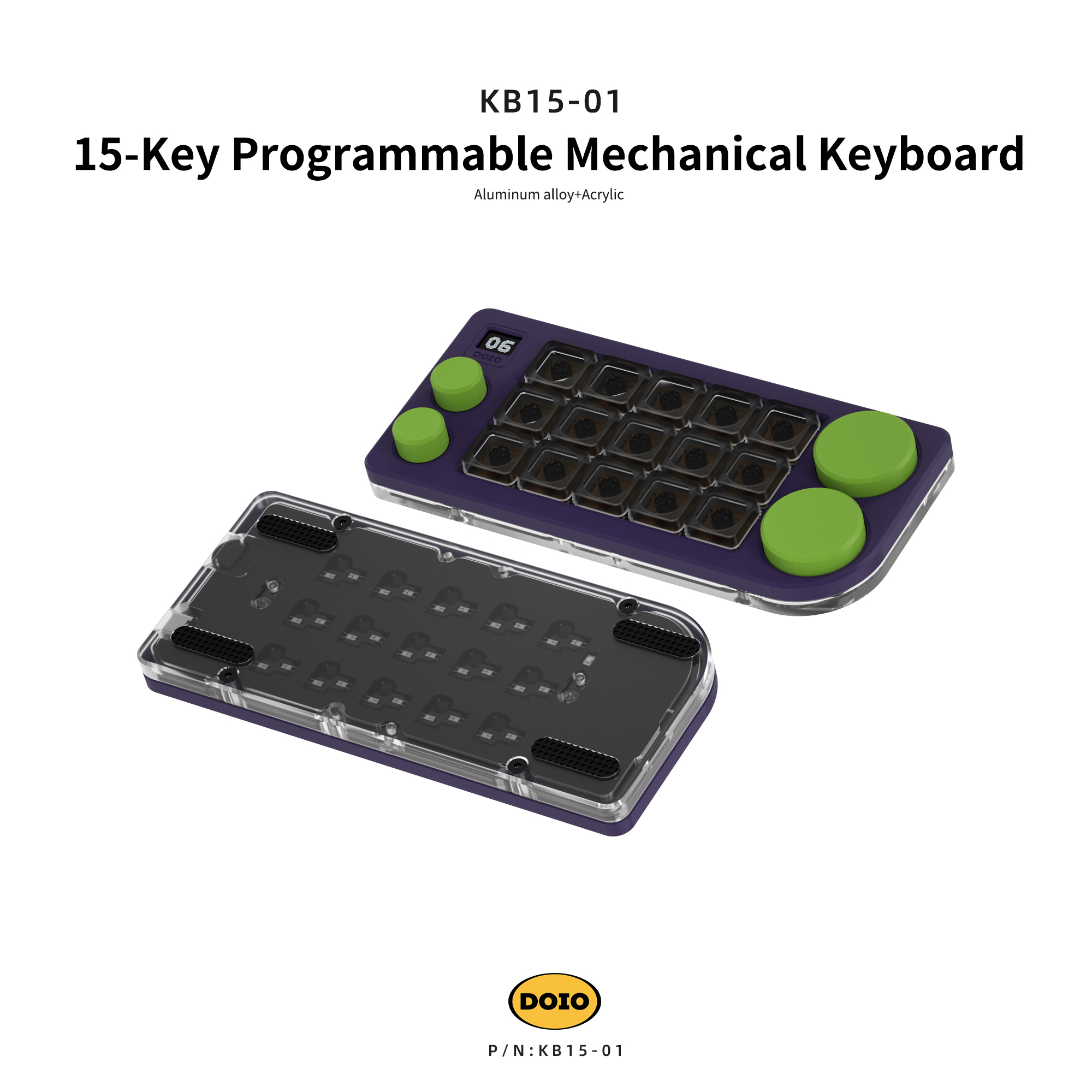 DOIO 15 keys Programmable Multifunction Mechanical keyboard Translucent acrylic KB15-01