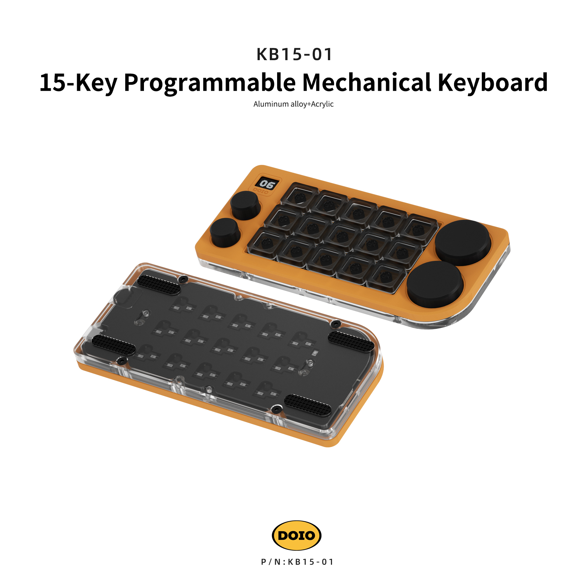 DOIO 15 keys Programmable Multifunction Mechanical keyboard Translucent acrylic KB15-01