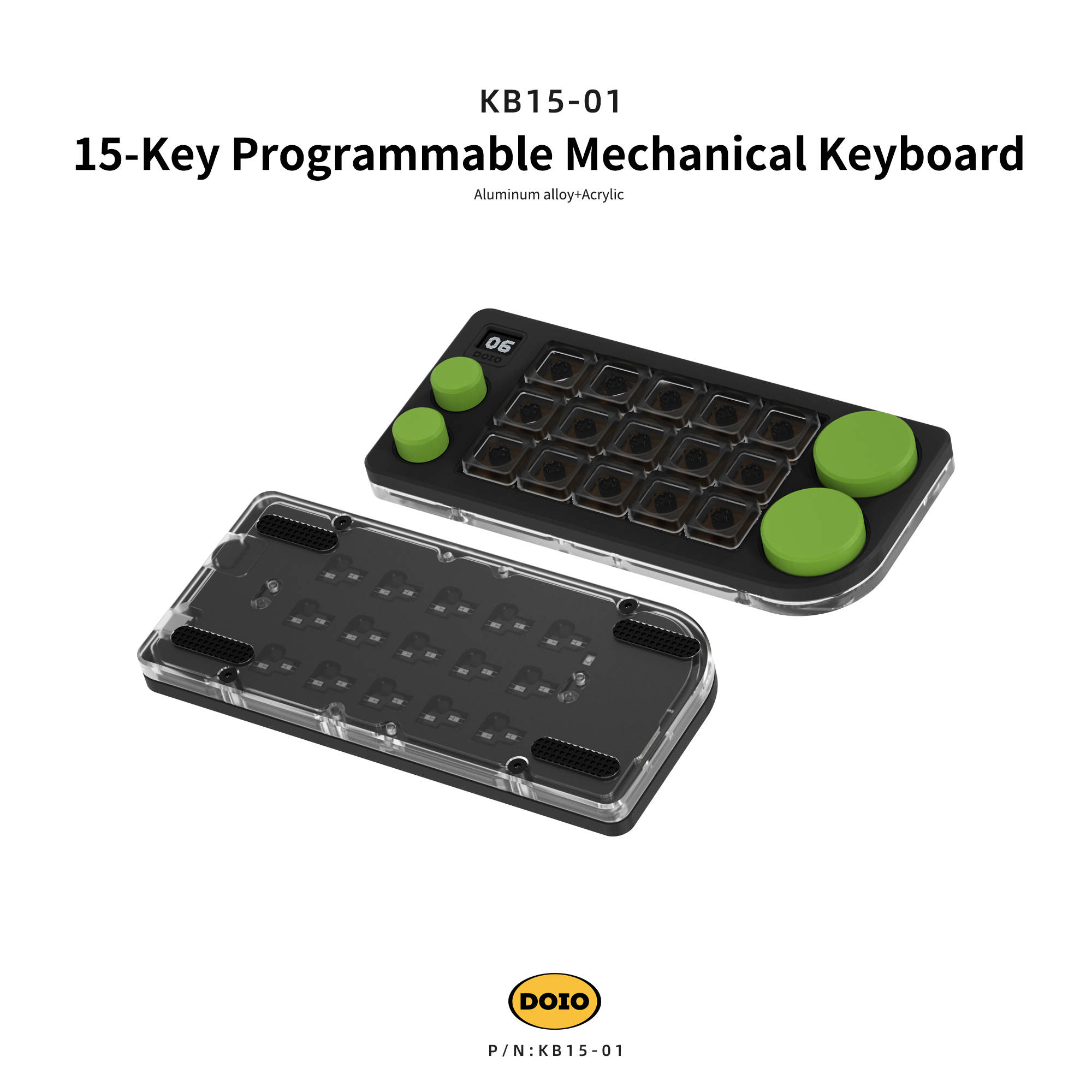 DOIO 15 keys Programmable Multifunction Mechanical keyboard Translucent acrylic KB15-01