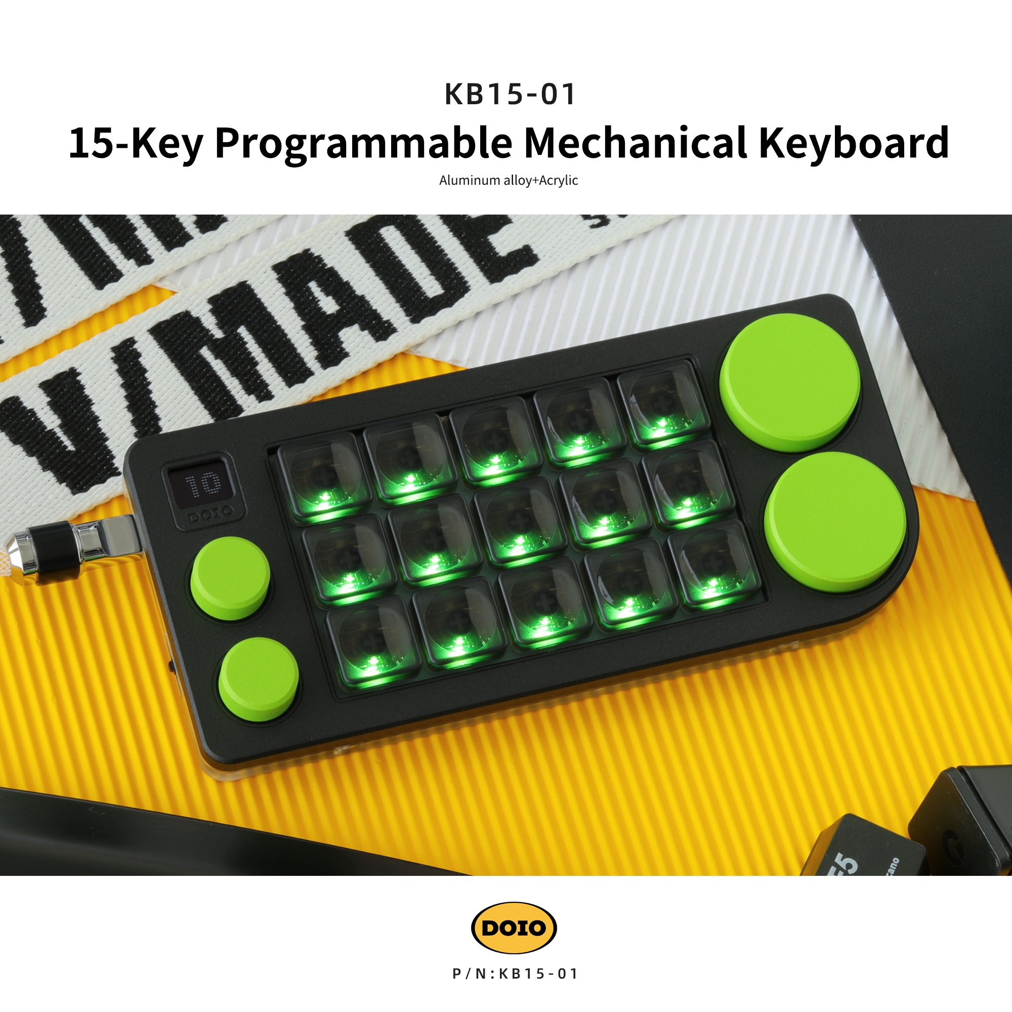 DOIO 15 keys Programmable Multifunction Mechanical keyboard Translucent acrylic KB15-01