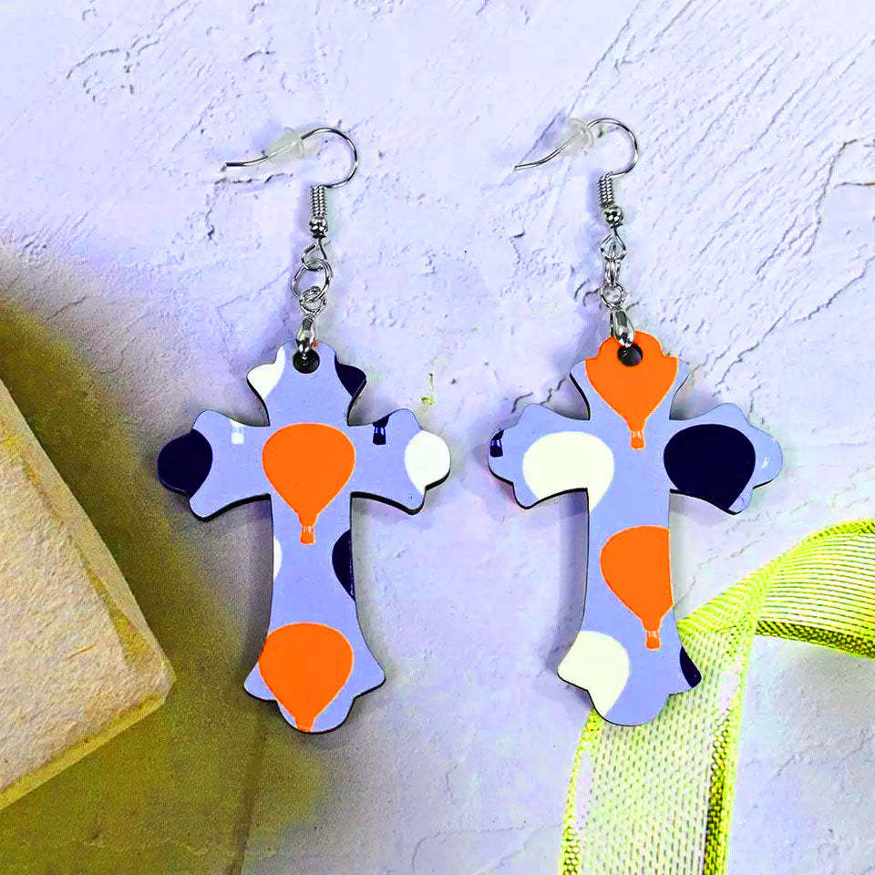 ERG13-Sublimation MDF Cross Earring