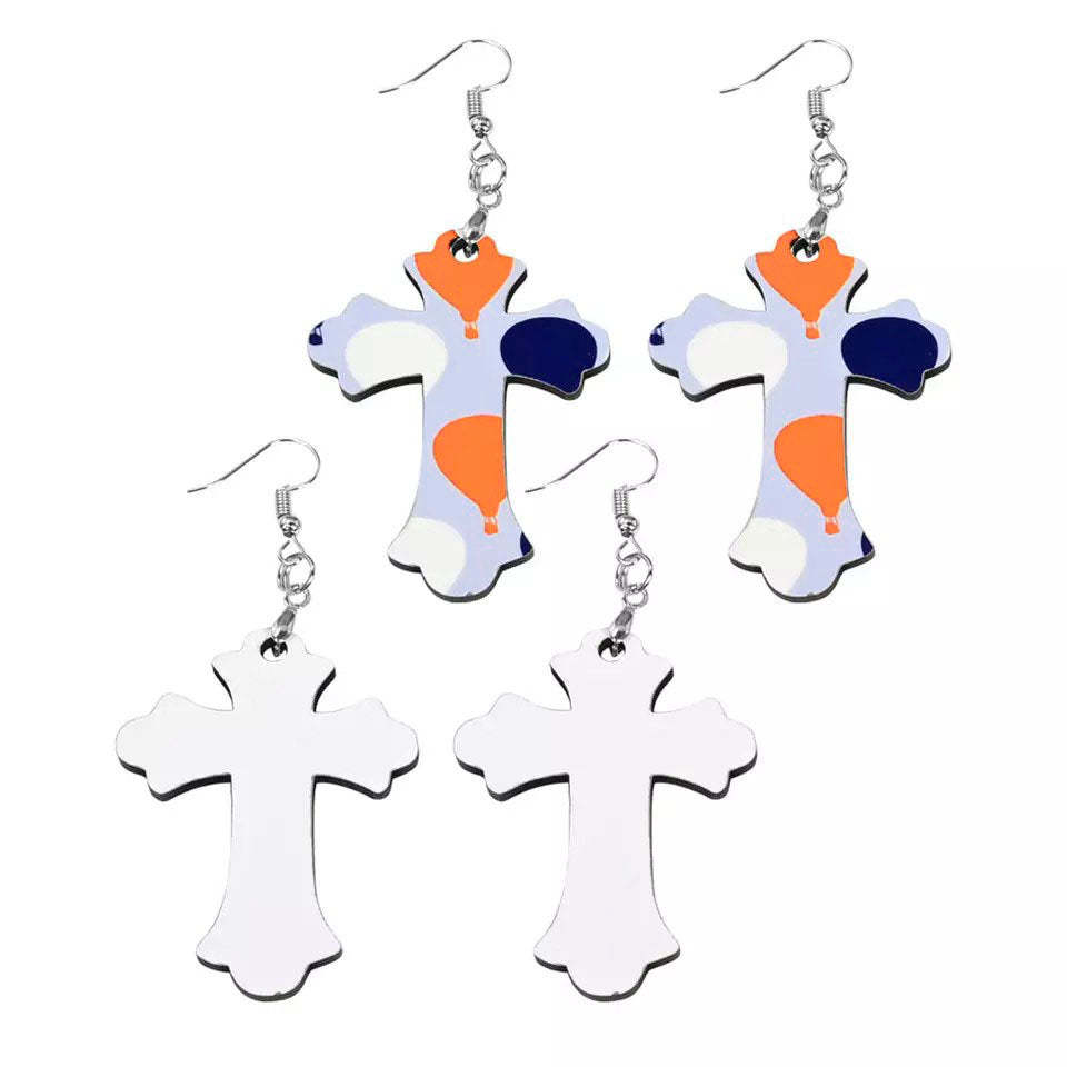 ERG13-Sublimation MDF Cross Earring