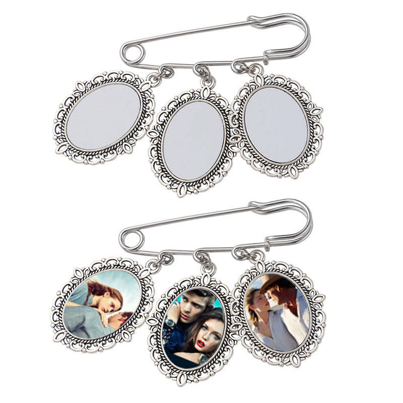 BRA05-Sublimation Oval Brooches 3 Photo Charm