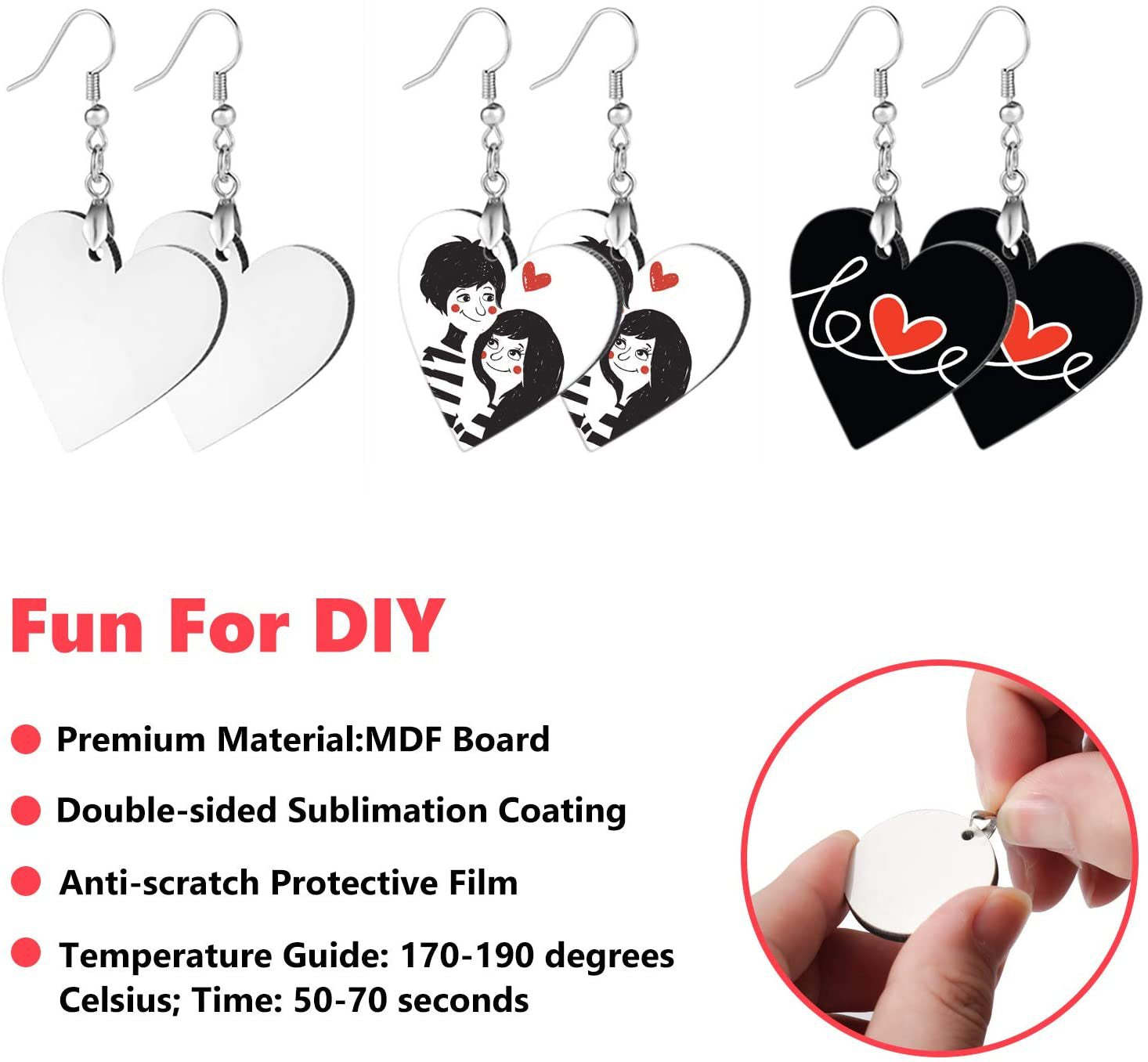 ERG05-Sublimation MDF Heart Earring