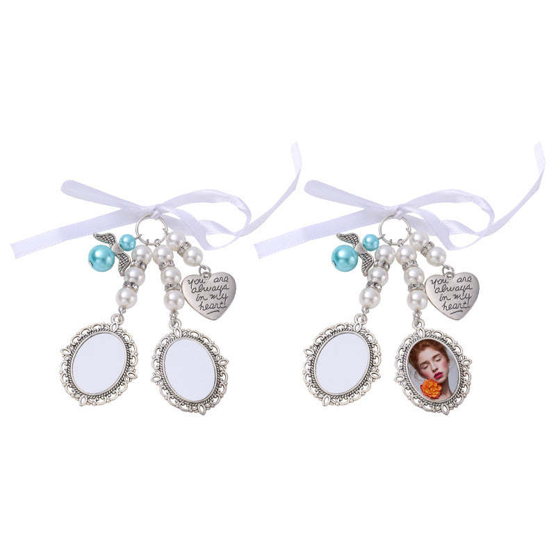 BRA08-Sublimation Heart Oval Brooches 2 Photo Charm