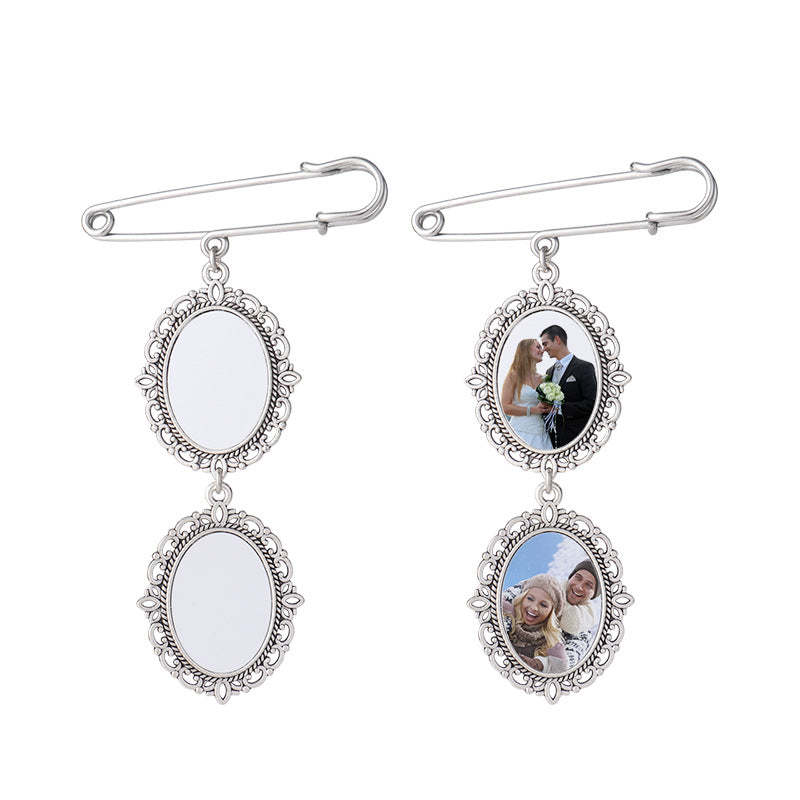 BRA06-Sublimation Oval Brooches 2 Photo Charm