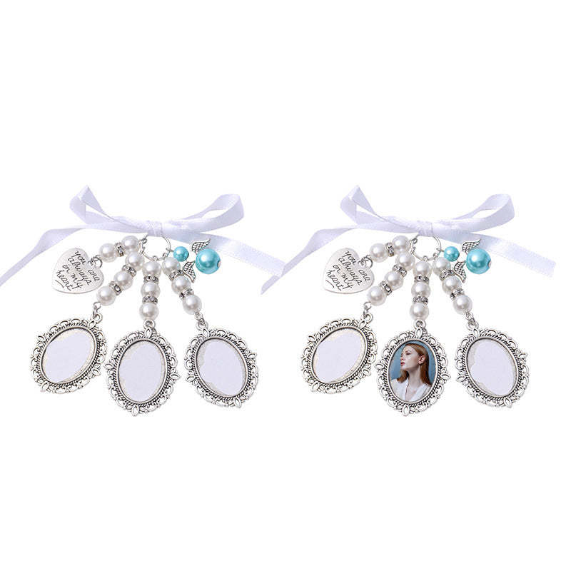 BRA10-Sublimation Heart Oval Brooches 3 Photo Charm