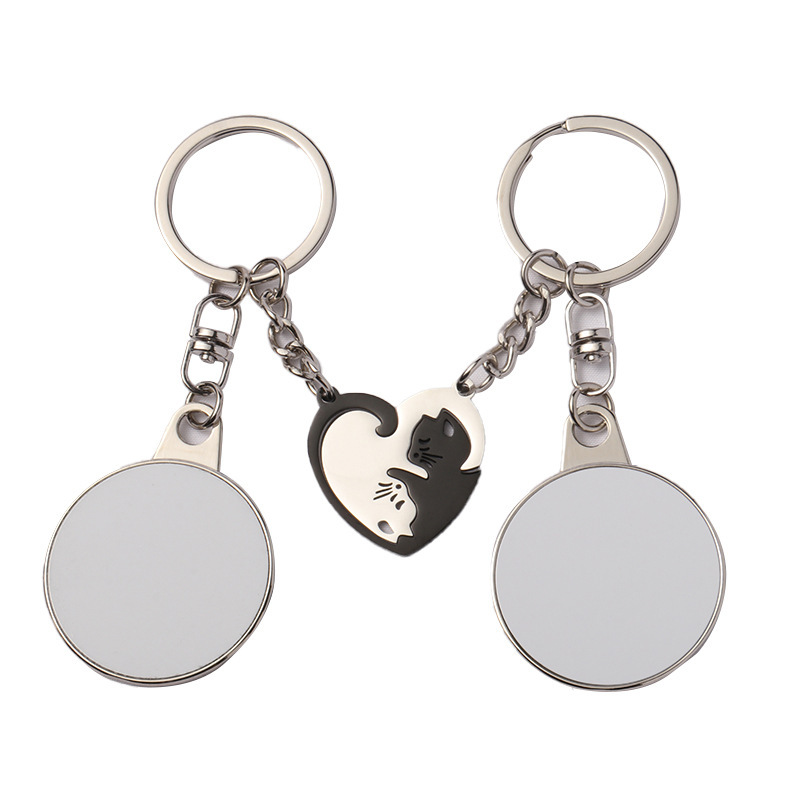 MKC80-Sublimation Black & White Cat Keychain