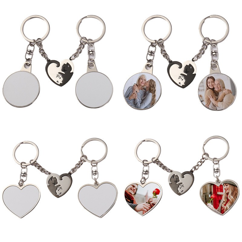 MKC80-Sublimation Black & White Cat Keychain