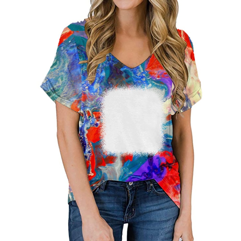 BCT37-Sublimation Bleach V-neck T-shirt