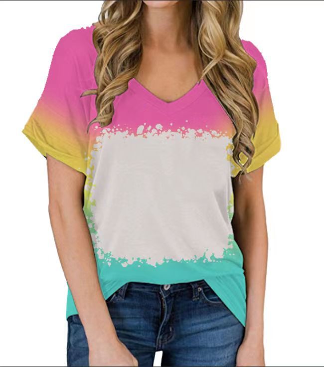BCT39-Sublimation Bleach V-neck T-shirt