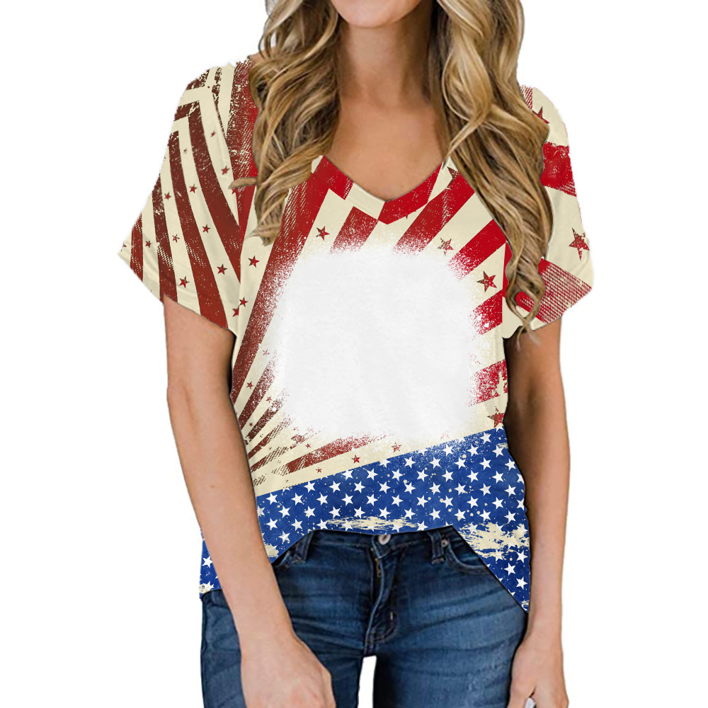 BCT38-Sublimation Bleach V-neck T-shirt