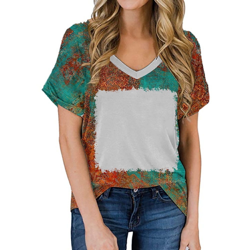 BCT34-Sublimation Bleach V-neck T-shirt