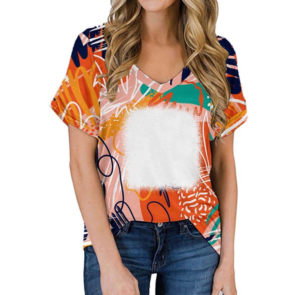 BCT37-Sublimation Bleach V-neck T-shirt