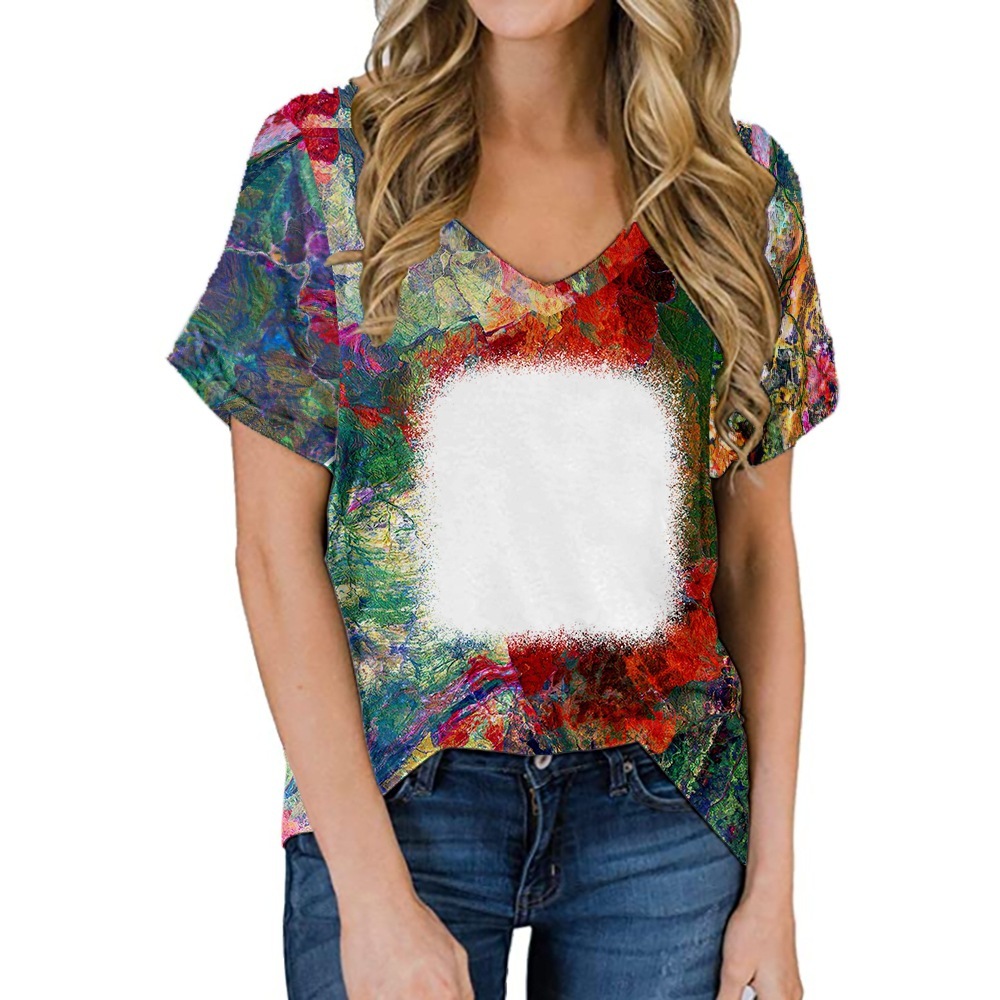 BCT37-Sublimation Bleach V-neck T-shirt