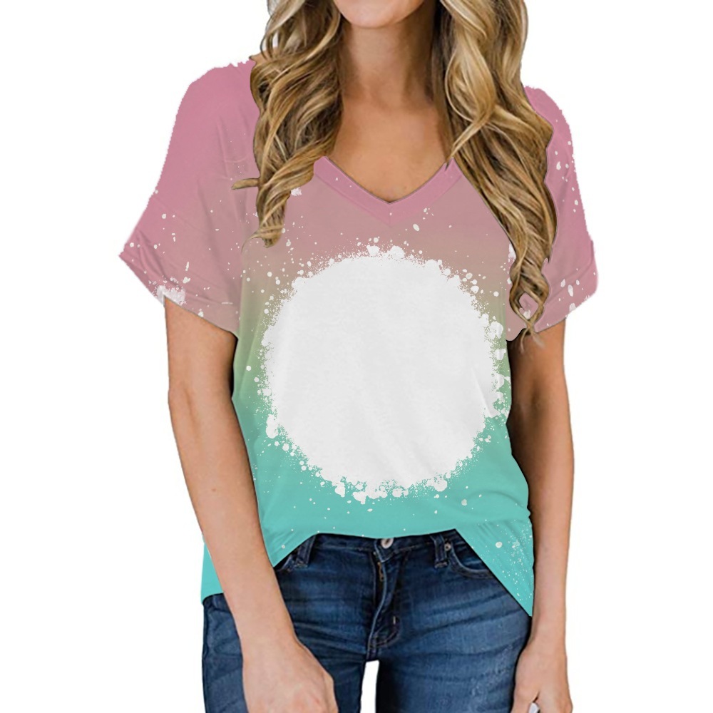 BCT38-Sublimation Bleach V-neck T-shirt