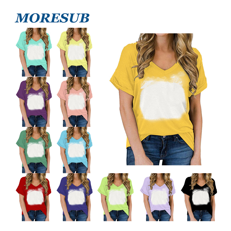 BCT39-Sublimation Bleach V-neck T-shirt