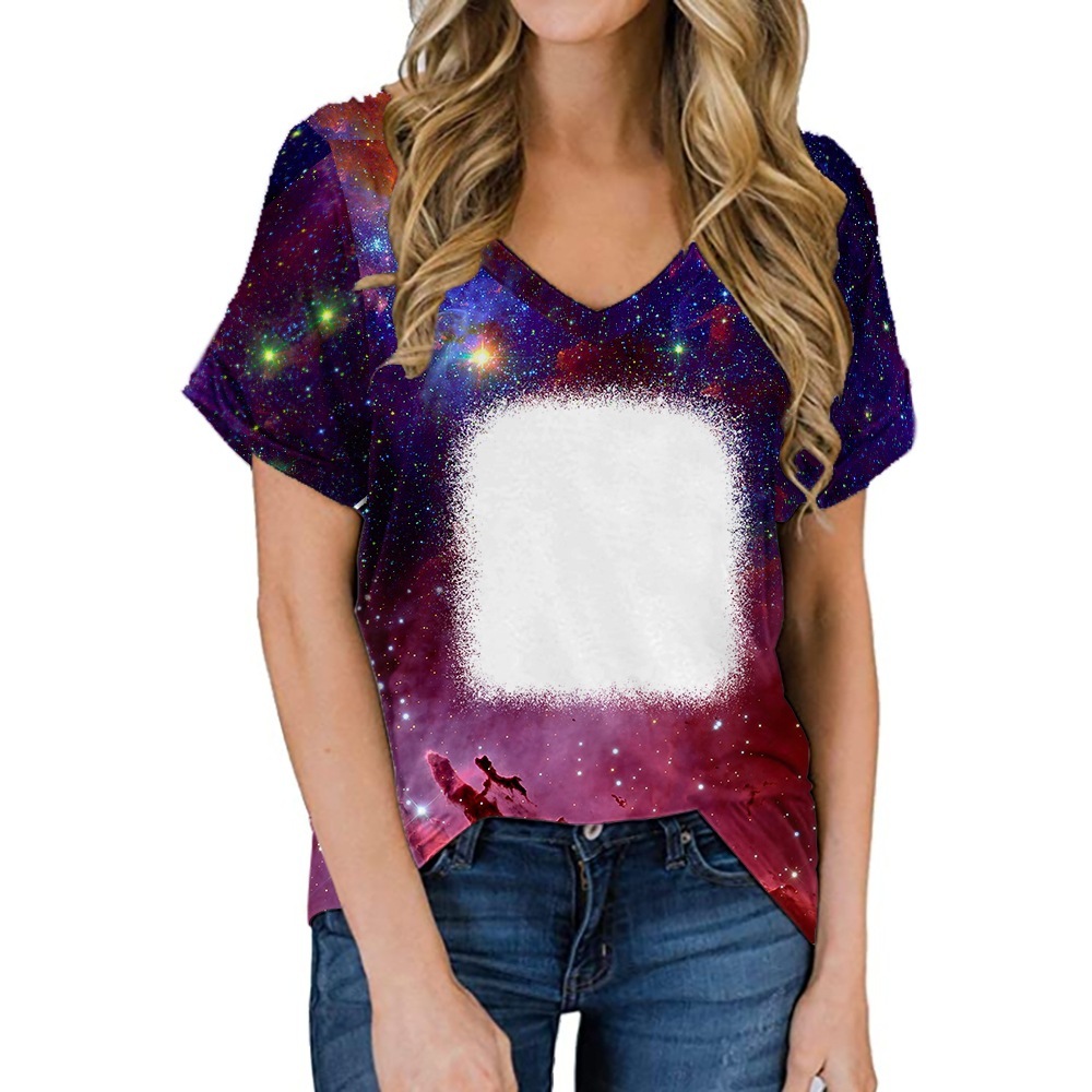 BCT37-Sublimation Bleach V-neck T-shirt