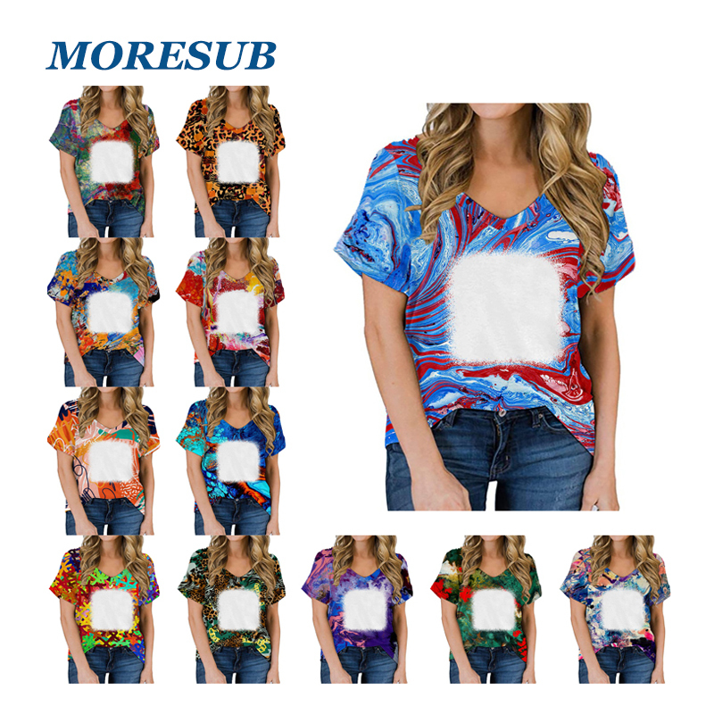 BCT37-Sublimation Bleach V-neck T-shirt