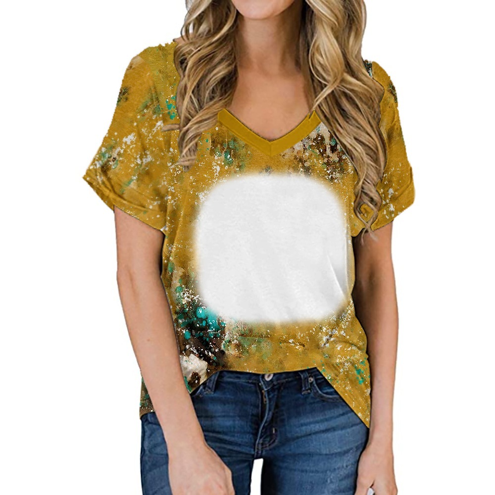 BCT36-Sublimation Bleach V-neck T-shirt