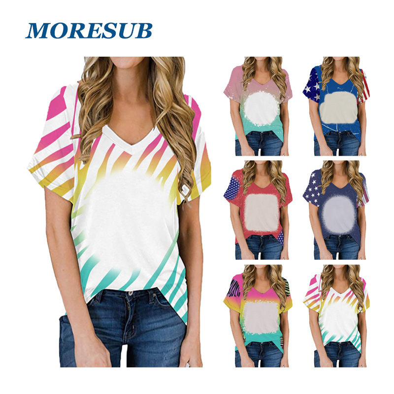BCT38-Sublimation Bleach V-neck T-shirt