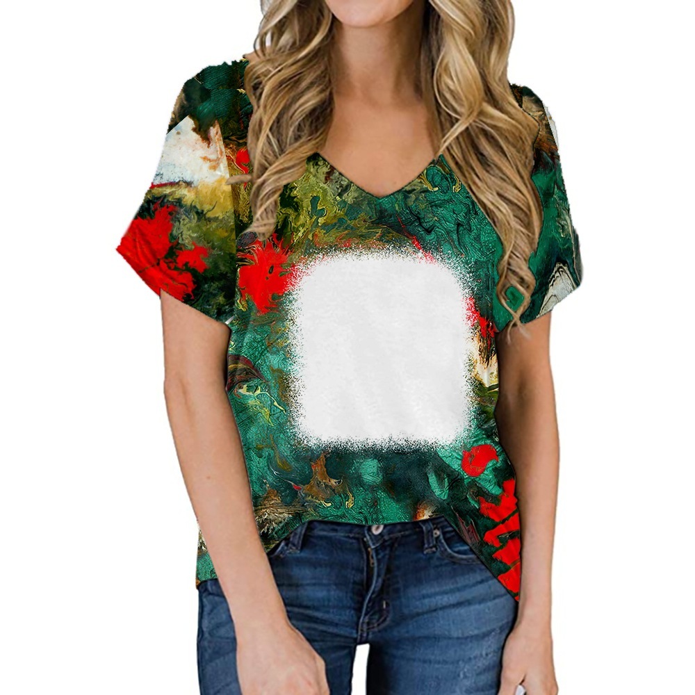 BCT37-Sublimation Bleach V-neck T-shirt