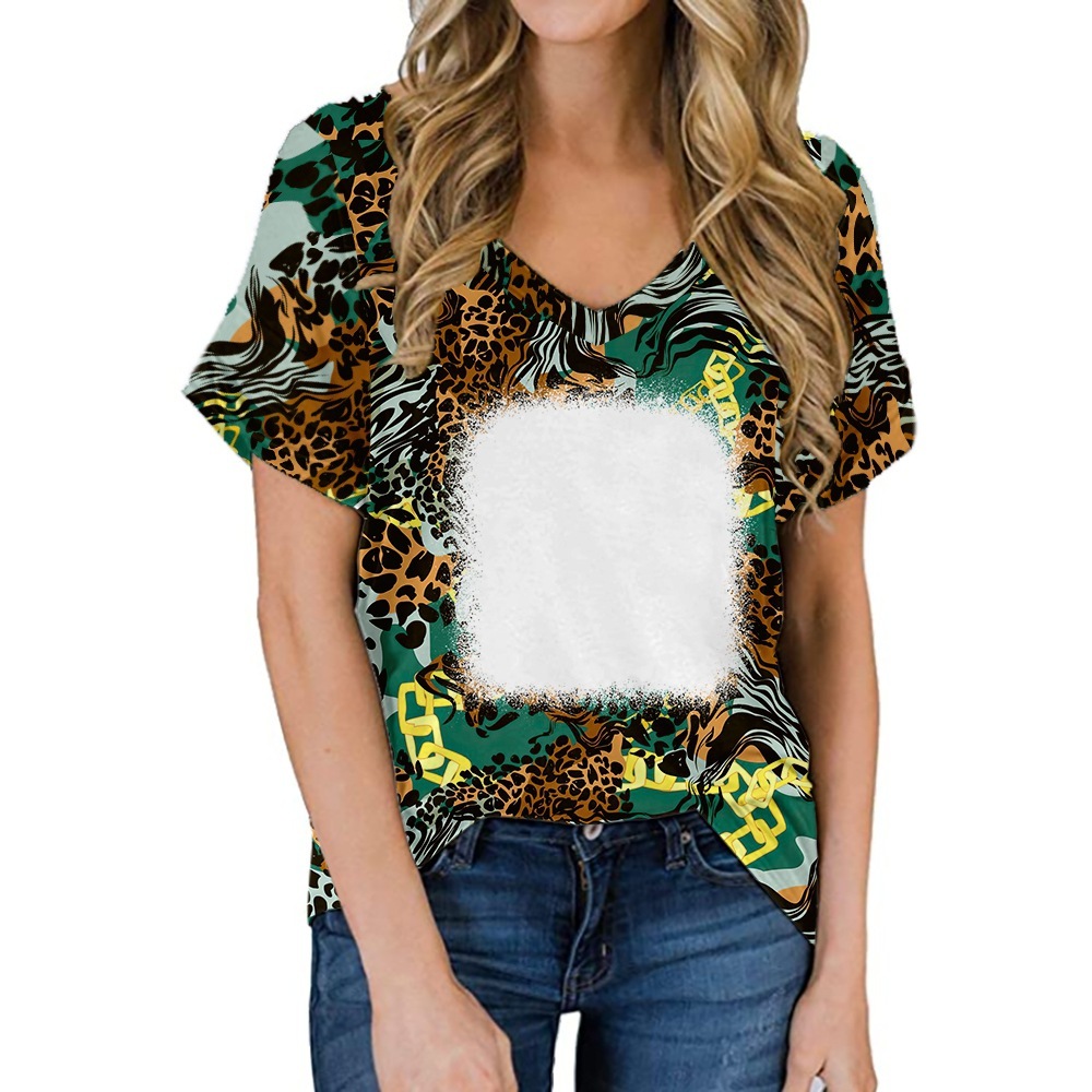 BCT37-Sublimation Bleach V-neck T-shirt