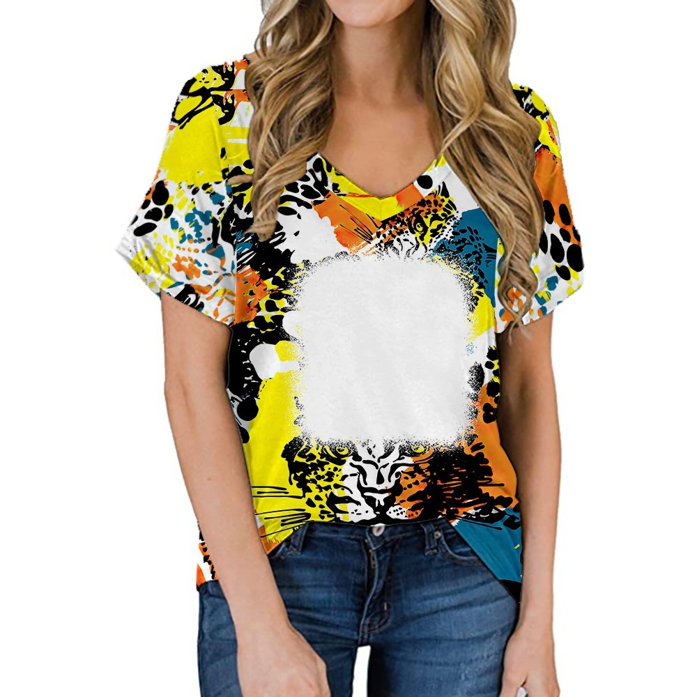 BCT37-Sublimation Bleach V-neck T-shirt