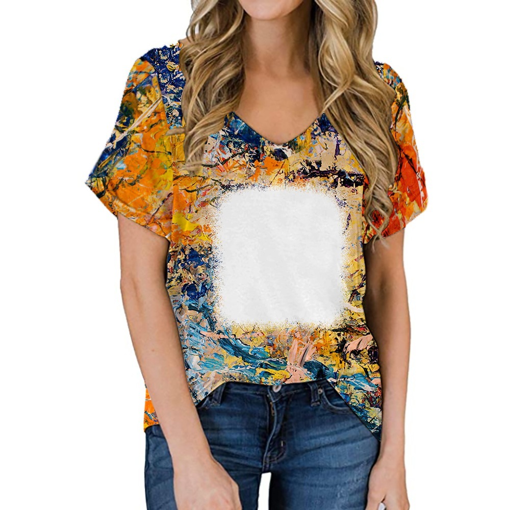 BCT37-Sublimation Bleach V-neck T-shirt