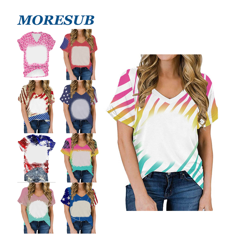 BCT41-Sublimation Bleach V-neck T-shirt