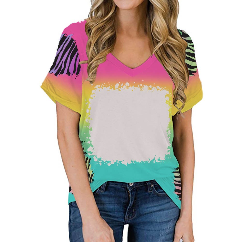 BCT41-Sublimation Bleach V-neck T-shirt