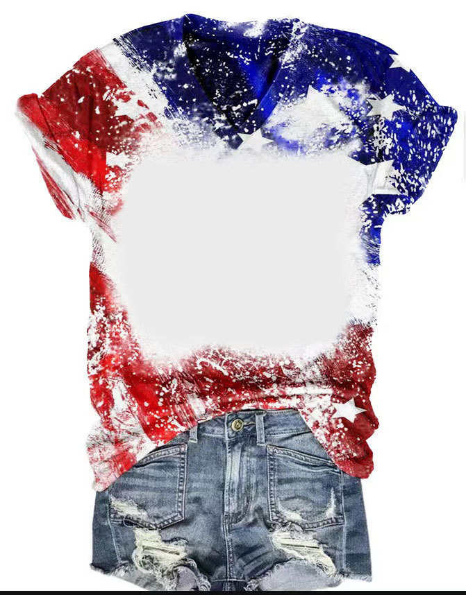BCT41-Sublimation Bleach V-neck T-shirt