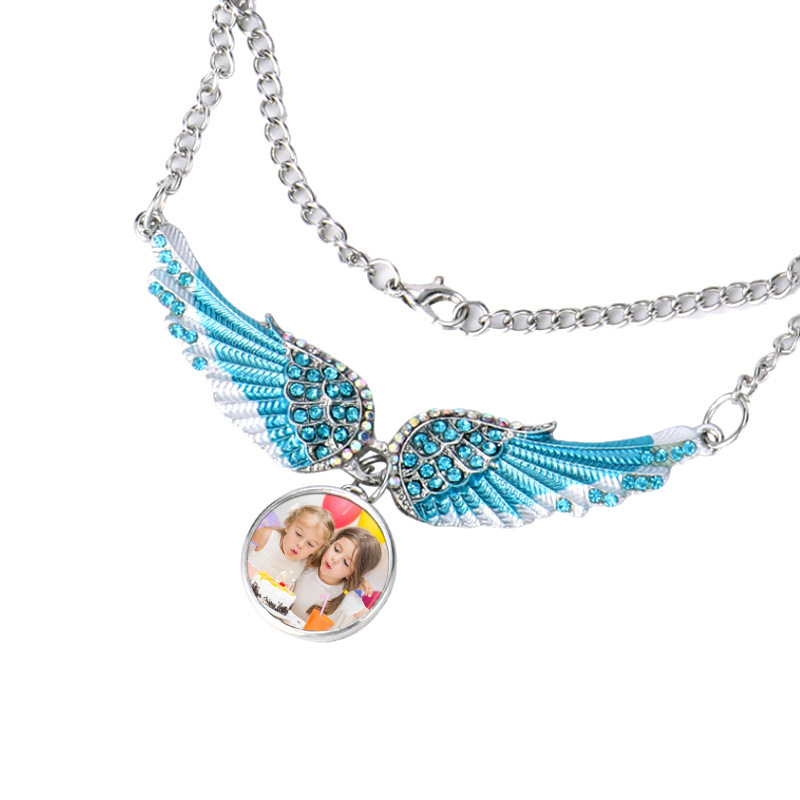 NLS75-Sublimation Blue Angel Wings Necklace