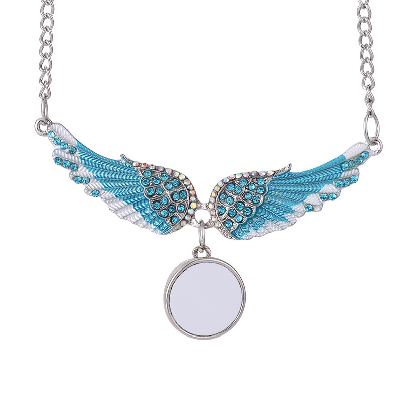 NLS75-Sublimation Blue Angel Wings Necklace