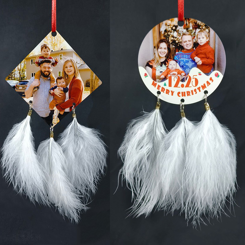 CMP42-Sublimation Christmas Feather Square Pendant
