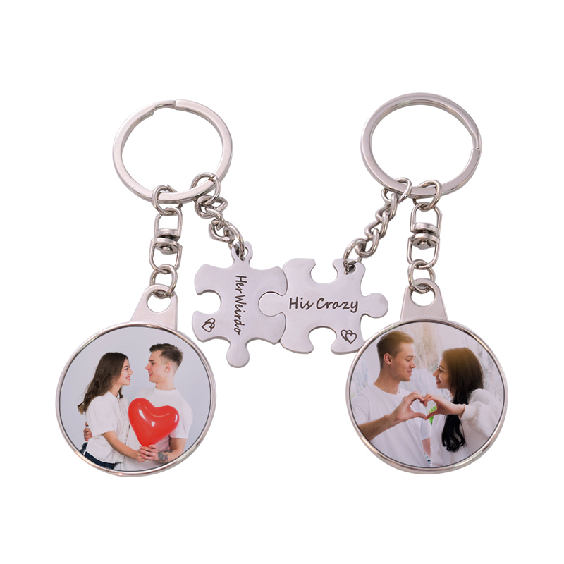 MKC101-Sublimation " Her Weirdo His Crazy " Round Couple Keychain