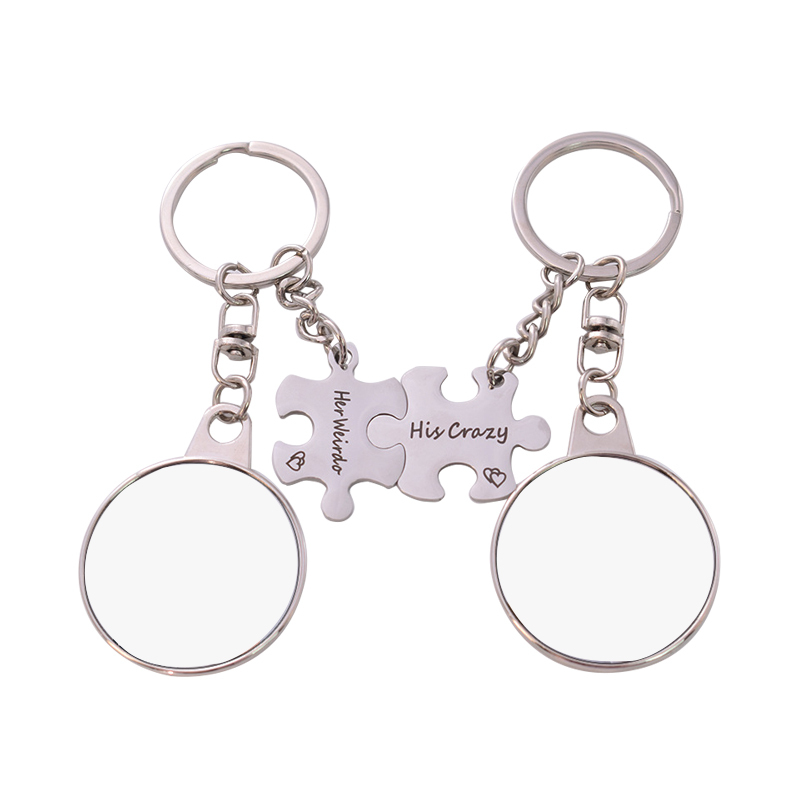 MKC101-Sublimation " Her Weirdo His Crazy " Round Couple Keychain