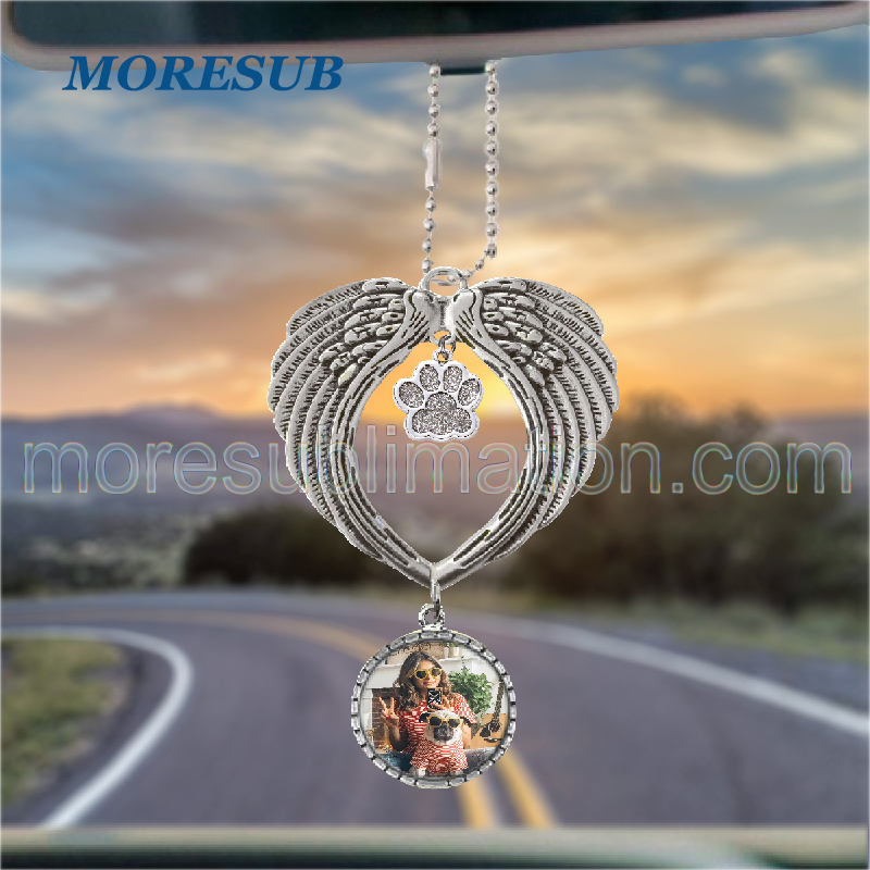 Sublimation Pet Paw Angel Wings Car Hanger Blanks Wholesale Ornament