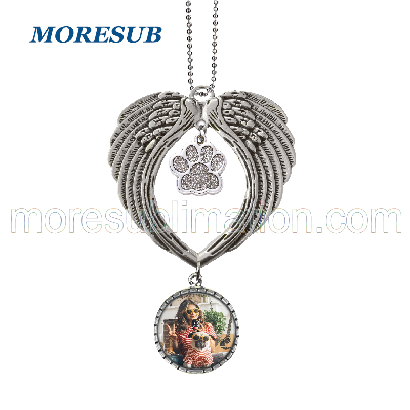 Sublimation Pet Paw Angel Wings Car Hanger Blanks Wholesale Ornament