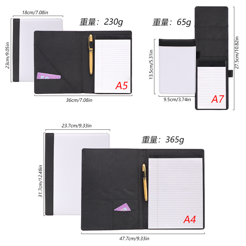 Sublimation Notebook Portfolio Blanks Wholesale PU Leather Portfolio With Pen Holder
