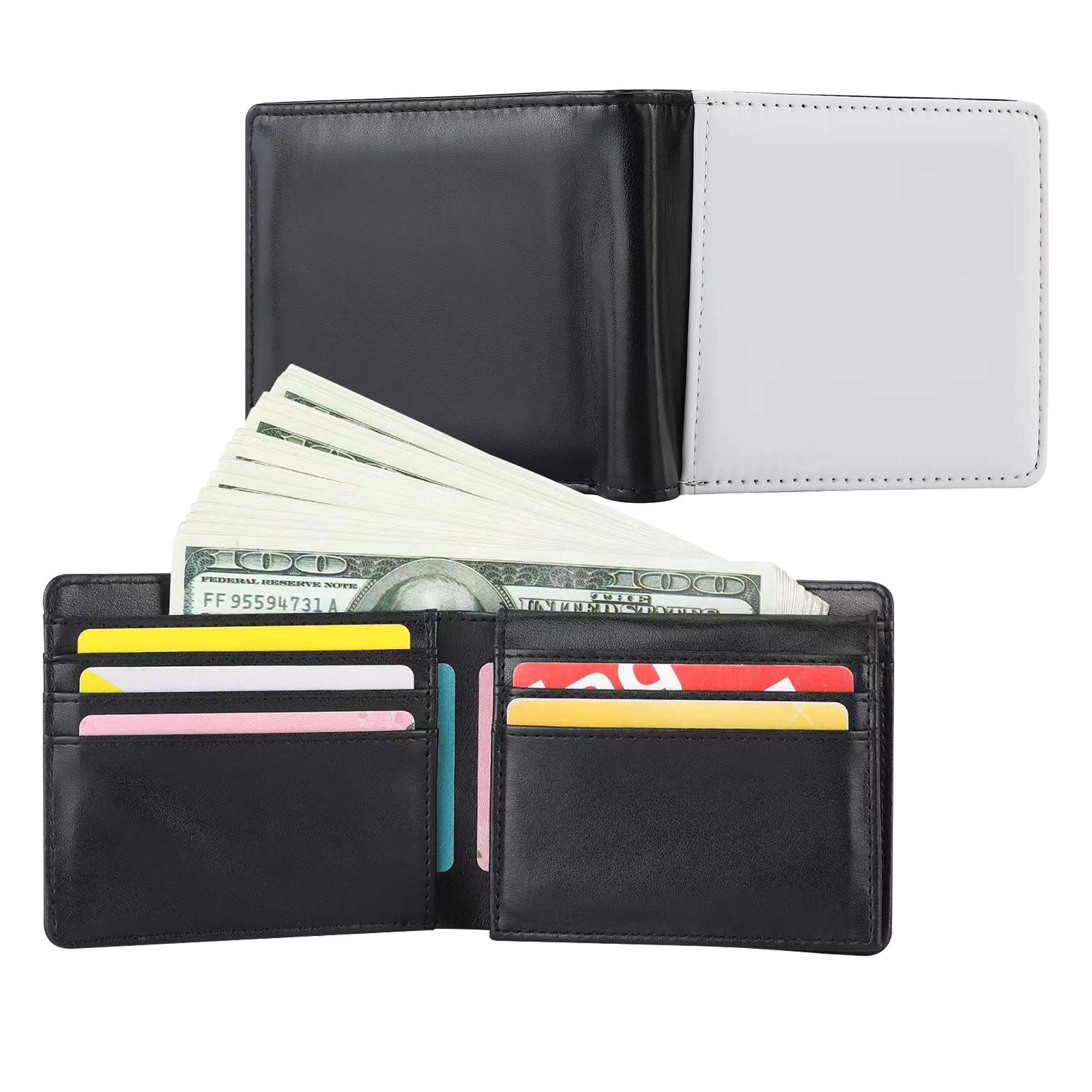 Sublimation Double Sided Leather 2-fold Men Wallet Blanks Wholesale Wallet